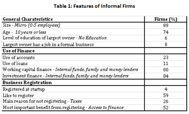  Features of Informal Firms