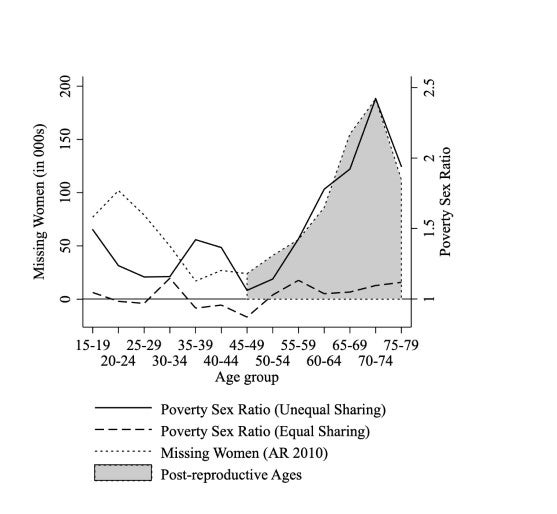 graph juxtaposing older womens excess mortality and intrahousehold inequality -- they overlap