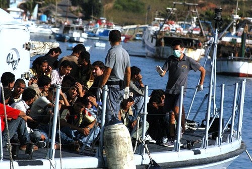 Migrants arriving on the island of lampedusa  