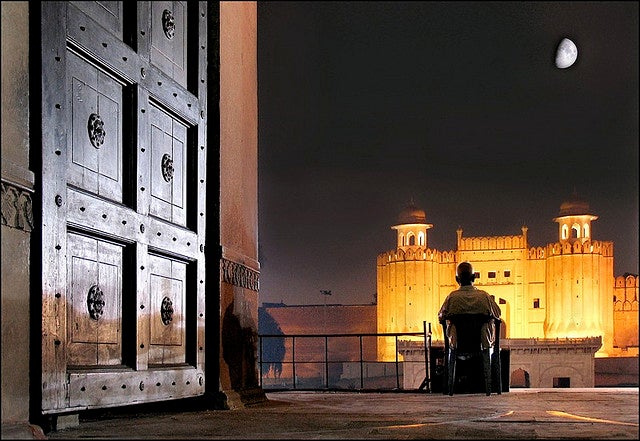 Moonlit Gate, Lahore, Pakistan  Gateway to the Badshahi Mosque, with Lahore Fort opposite