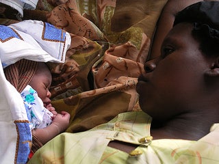 Mother and newborn baby in a clinic