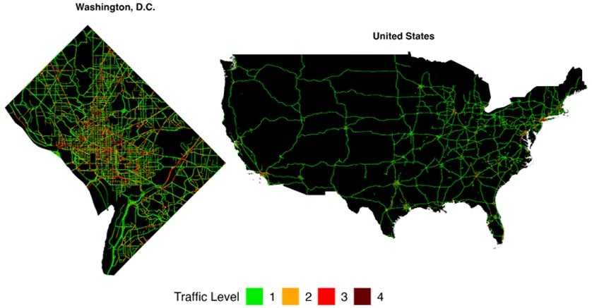 Figure 2. Google Traffic data for Washington, D.C. and the contiguous United States