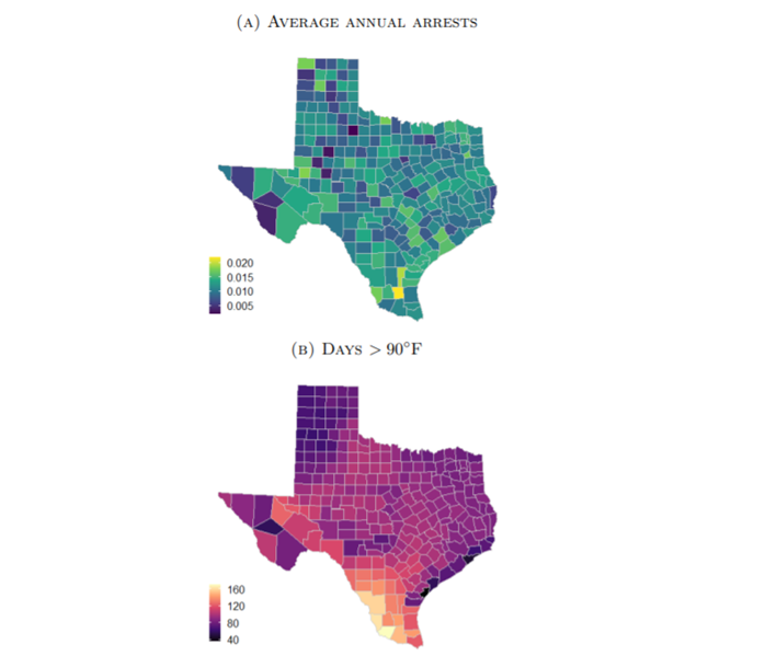 Maps of arrests and heat across Texas