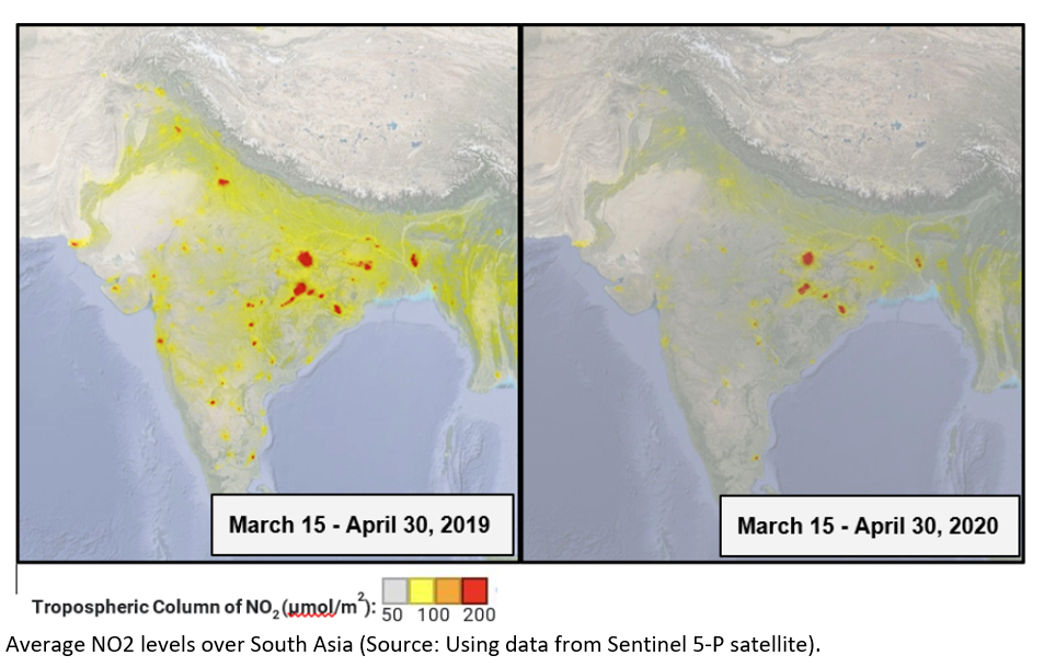 Average NO2 levels over South Asia (Source: Using data from Sentinel 5-P satellite)