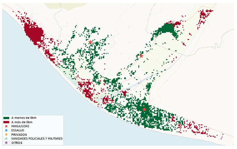 Población con acceso a un establecimiento de salud a 5km con solo 3 centros estratégicos: Islay, Arequipa
