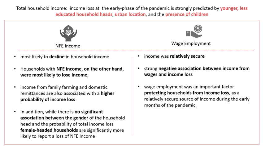 Income loss at the early phase of the pandemic is strongly predicted by younger, less educated household heads, urban location and the presence of children