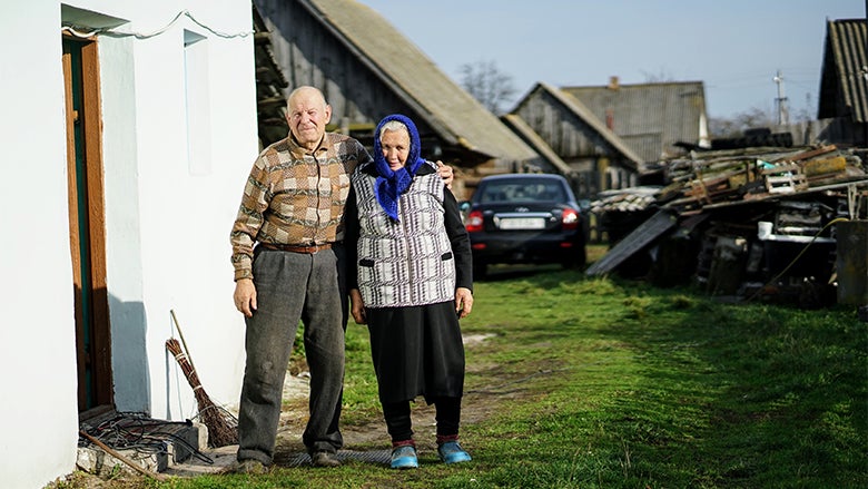 Elderly couple at their home in Pinsk, Belarus