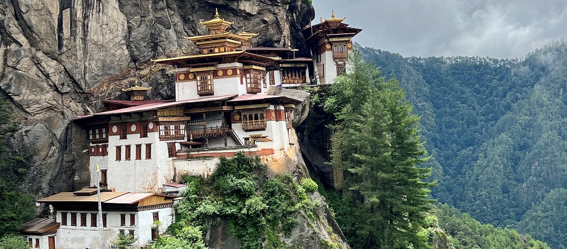 Monastery in a cliffside in Bhutan. 