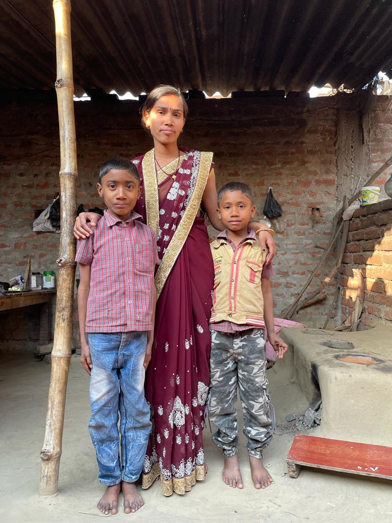 Ruby Devi with her two sons, Village Ratni, Jehanabad, Bihar