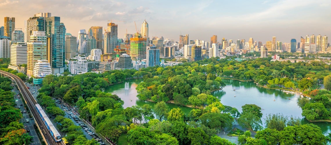 Bangkok city skyline with Lumpini park from top view