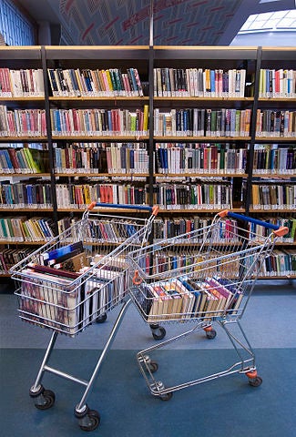 real textbooks in real shopping carts ... so *that's* where the metaphor comes from!