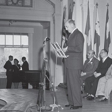 U.S. Secretary of the Treasury Henry Morgenthau Jr. speaking at the Bretton Woods Conference.