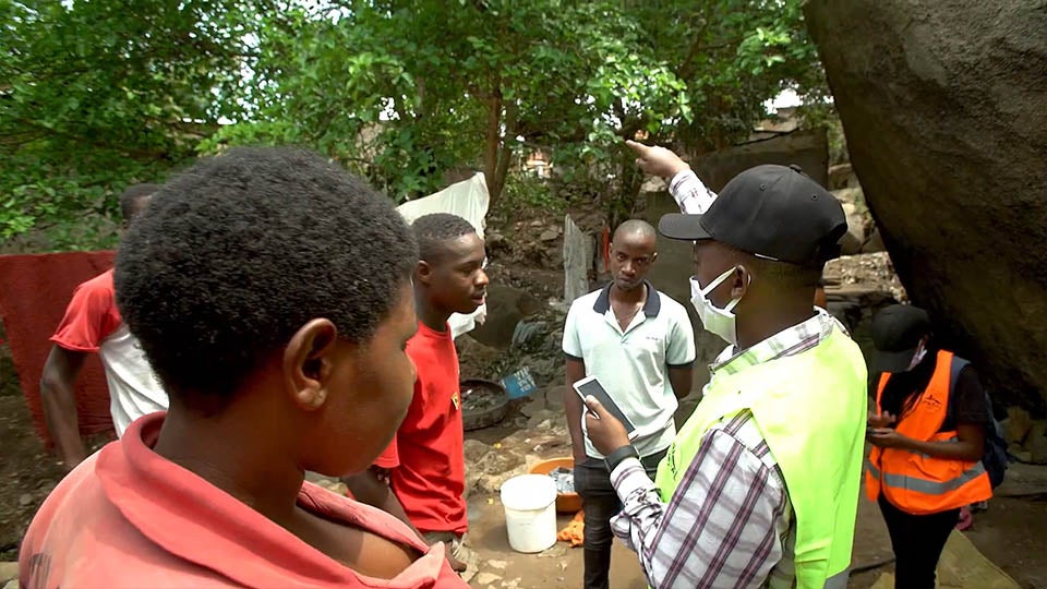Photo of students learning data collection skills at the Resilience Academy in Tanzania.