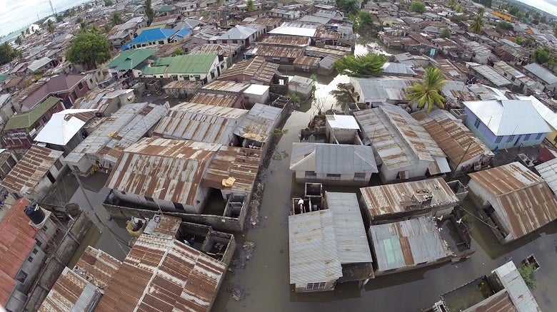 Aerial view of flooding in Dar es Salaam, Tanzania