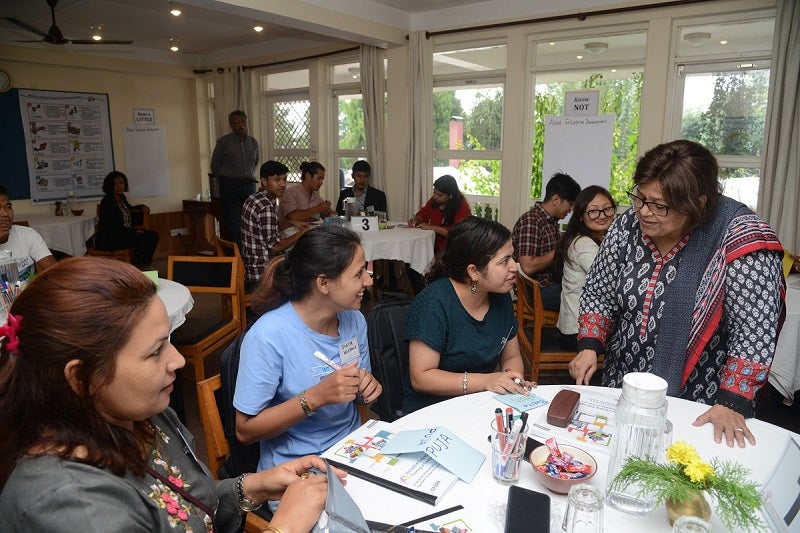 A trainer interacting with the trainees during the inclusive entrepreneurship training in Nepal