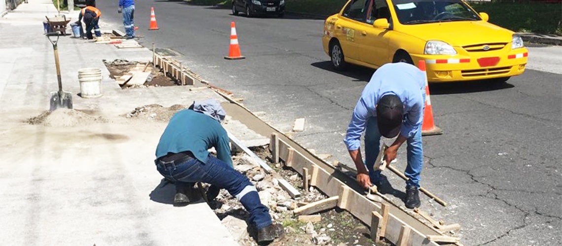 Construction of sidewalks in Quito, Ecuador Construction of sidewalks in Quito, Ecuador