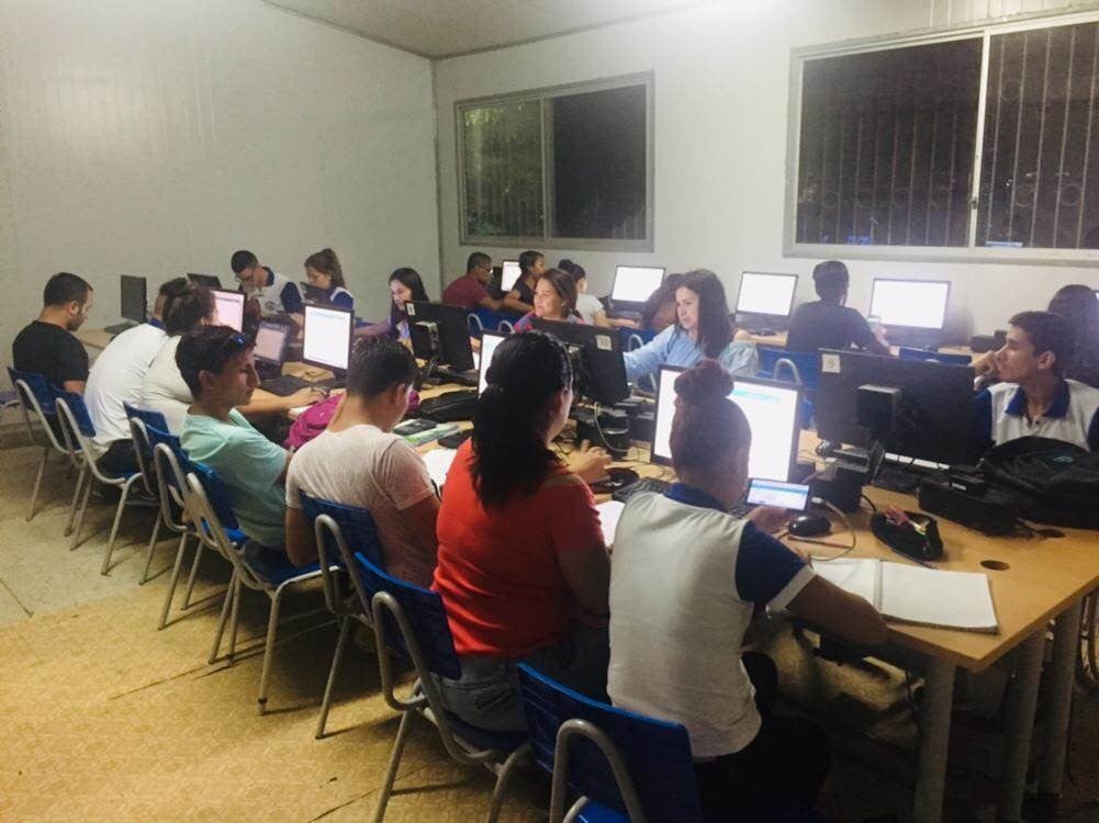 Students at their computers in class