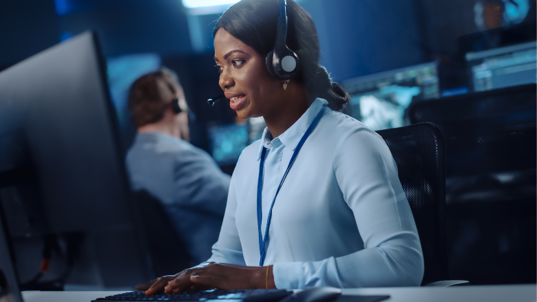 Woman working call center in Africa
