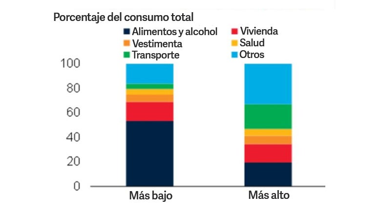 Gráfico sobre la composición del gasto de consumo, por grupo de ingreso