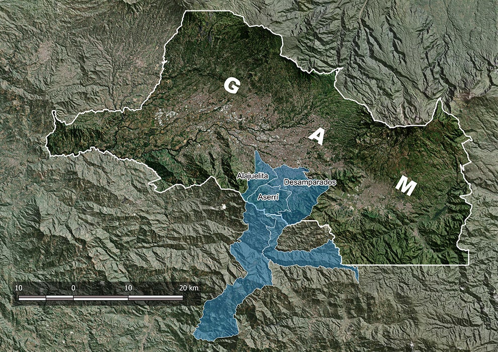 The municipalities of the Southern Corridor (Alajuelita, Aserri and Desamparados), within the Greater Metropolitan Area. Source: World Bank