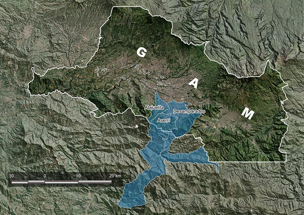 The municipalities of the Southern Corridor (Alajuelita, Aserri and Desamparados), within the Greater Metropolitan Area. Source: World Bank