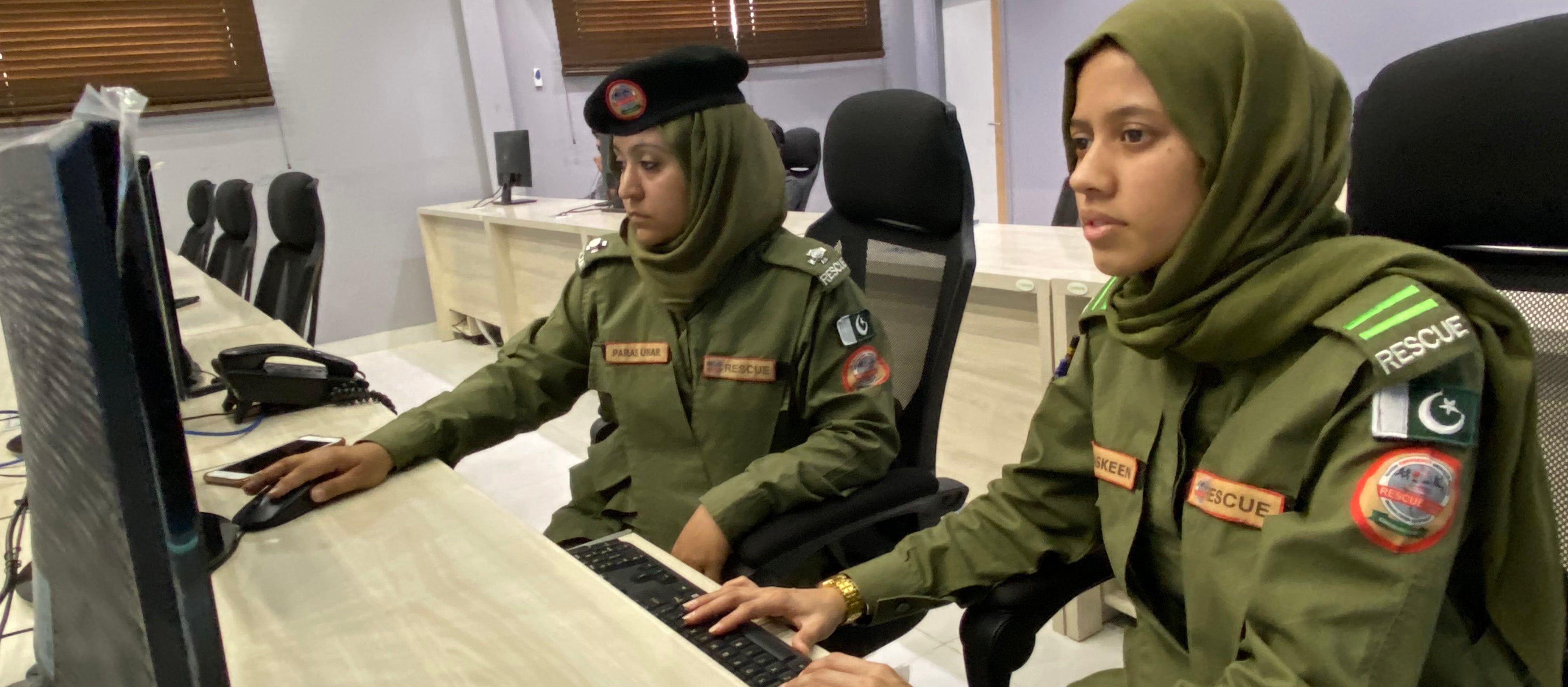 Paras and Taskeen at the newly established Emergency Operations Center in Karachi. Paras and Taskeen at the newly established Emergency Operations Center in Karachi.