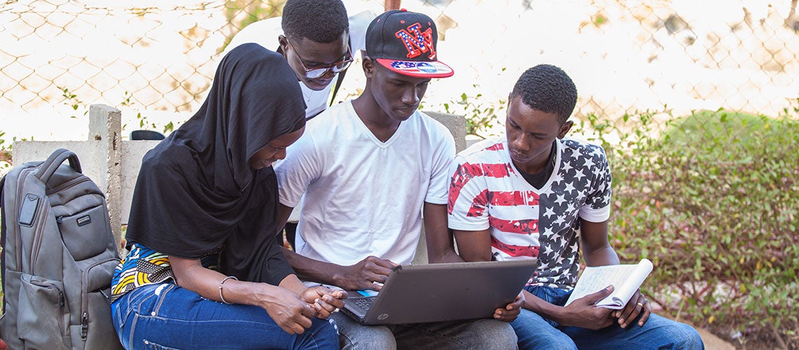 Students on the campus of Gaston Berger University (UGB) in Saint Louis, Senegal. 