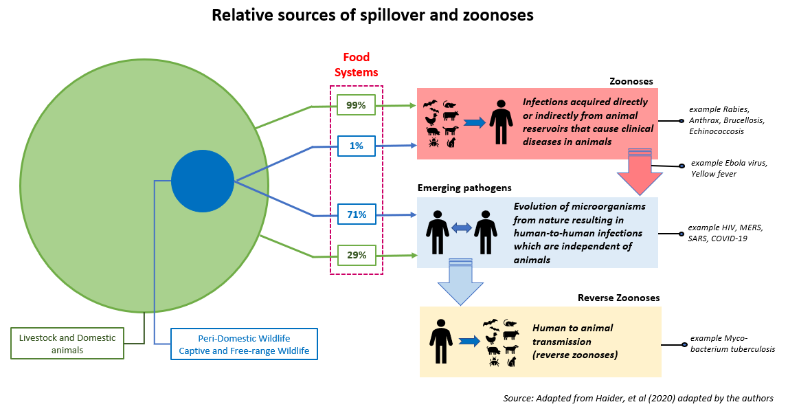 Relative sources of spillover and zoonoses. 