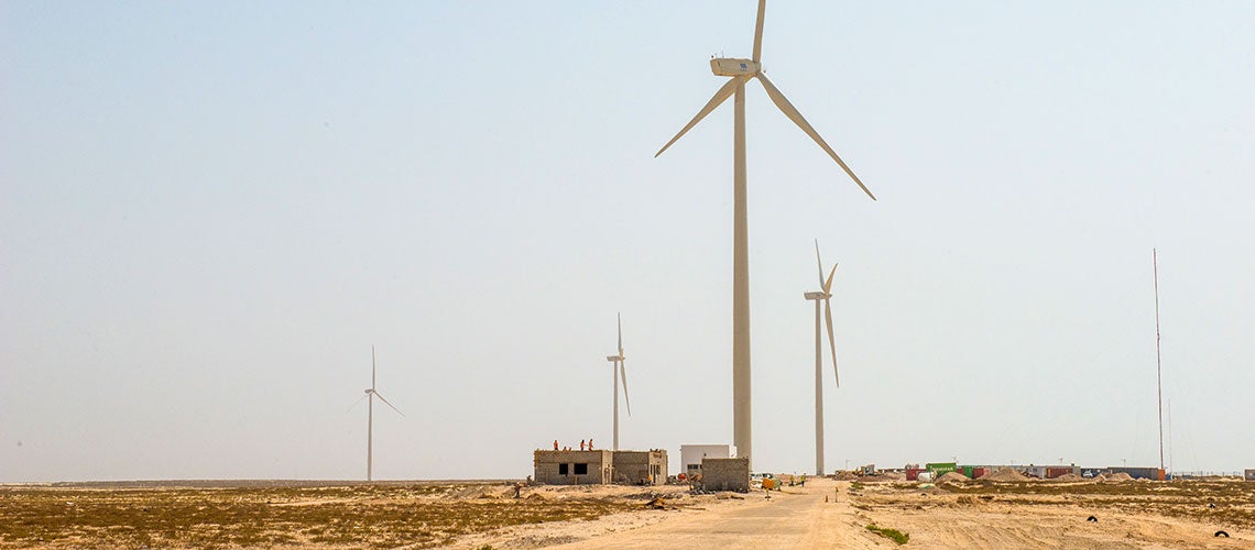 A wind farm near Nouakchott, Mauritania. Wind power is a sustainable, renewable alternative to burning fossil fuels for power. A wind farm near Nouakchott, Mauritania. Wind power is a sustainable, renewable alternative to burning fossil fuels for power.