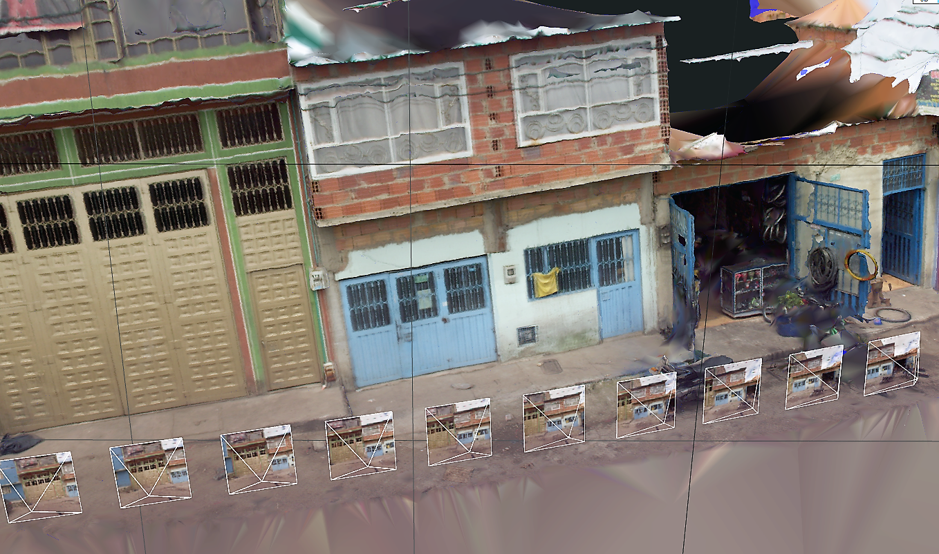 In Bogota, Colombia, street-view images were taken frequently enough for the construction of a 3D model built. The smaller boxes represent where the camera was in space. (Photo: Sarah Elizabeth Antos / World Bank)