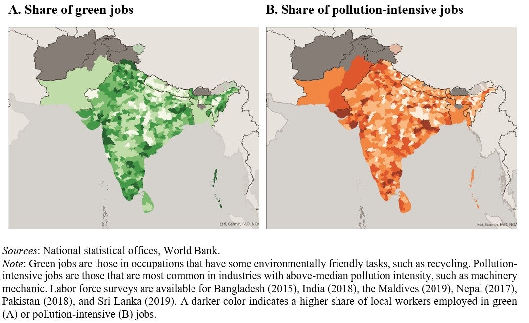 Chart showing geographical concentration of green and pollution-intensive jobs 