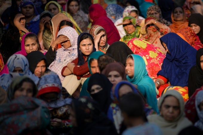 A large number of Pakistani women waiting to get relief money for her own business work at Lahore, Pakistan. 