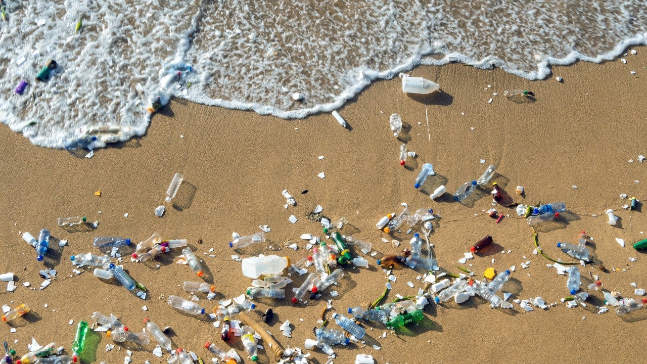 Plastic littered on the beach