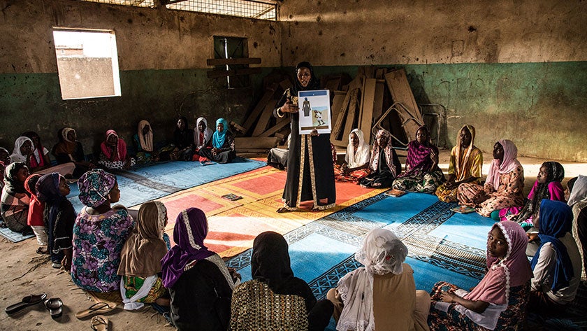 Safe space in Chad where women and girls learn about their rights to fight gender based violence and financed by the Sahel Women Empowerment and Demographic Dividend project (SWEDD). Photo: Vincent Tremeau, World Bank. 