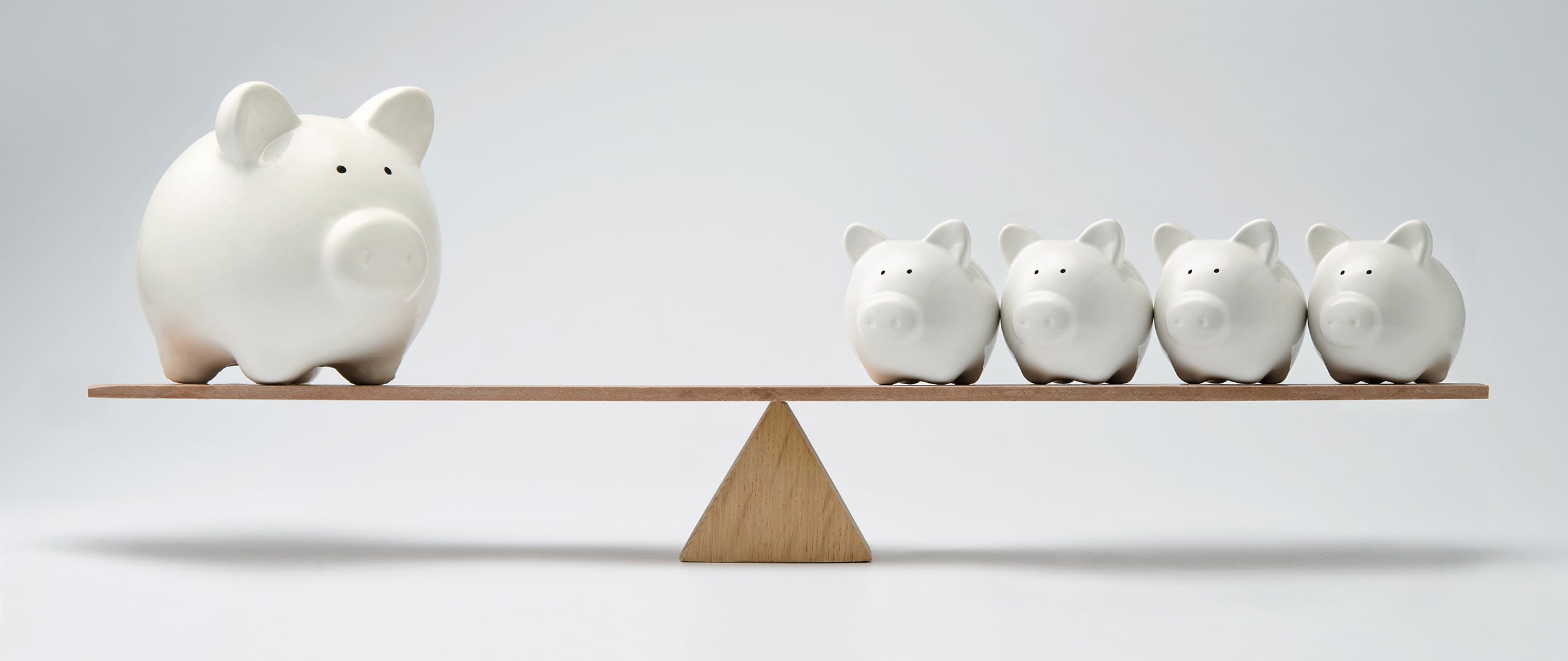 Illustration of small piggy banks and large piggy bank balancing on a seesaw. | © shutterstock.com