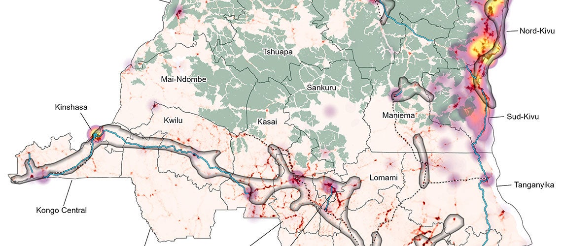 DRC population, infrastructure, conflict, and forest mapping (World Bank, 2022)