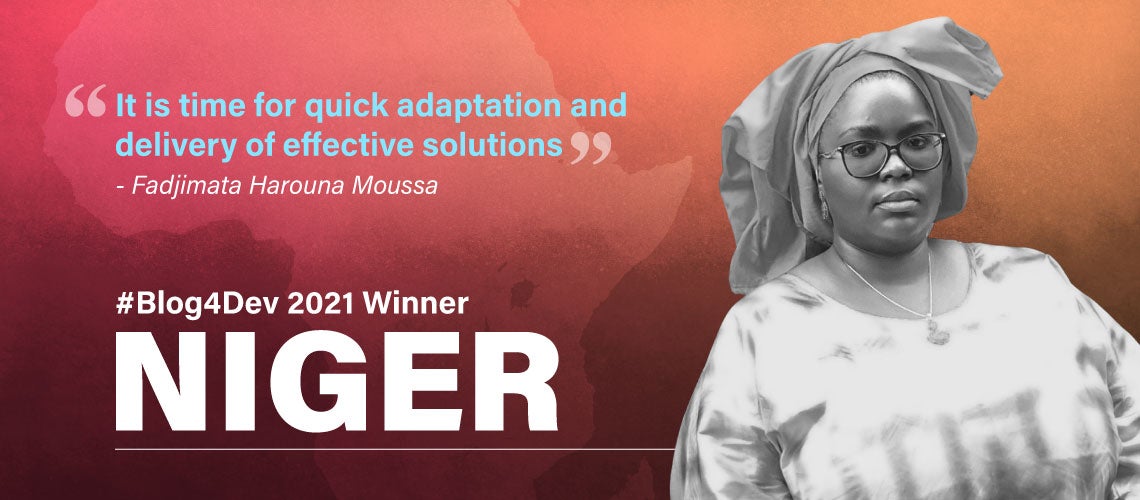 Fadjimata Harouna Moussa Dit Balla is the 2021 Blog4Dev winner from Niger. Fadjimata Harouna Moussa Dit Balla is the 2021 Blog4Dev winner from Niger.