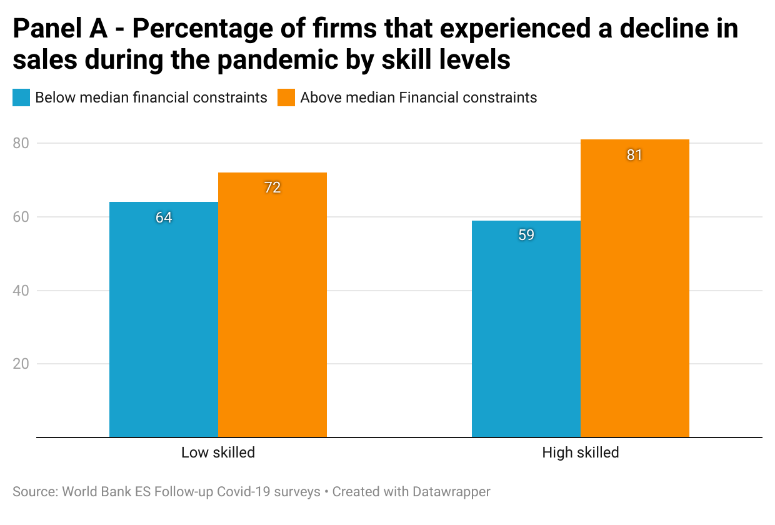Graph 2: Panel A: Percentage of firms that experienced a decline in sales during the pandemic by skill levels