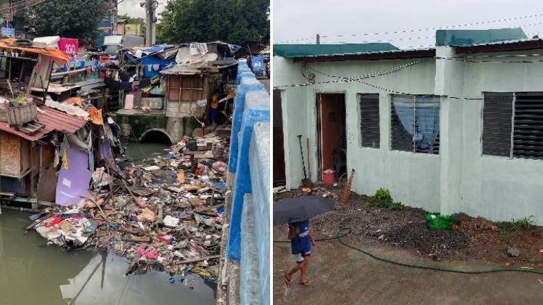 (L) Living conditions in Vitas; (R) Portion of the resettlement housing in Cavite.