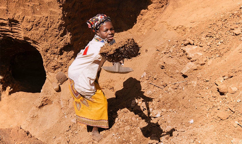 Woman artisanal gemstone miner in Malawi