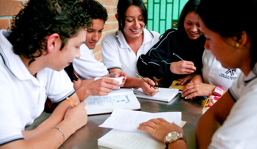 Students in a technical education program in Colombia.